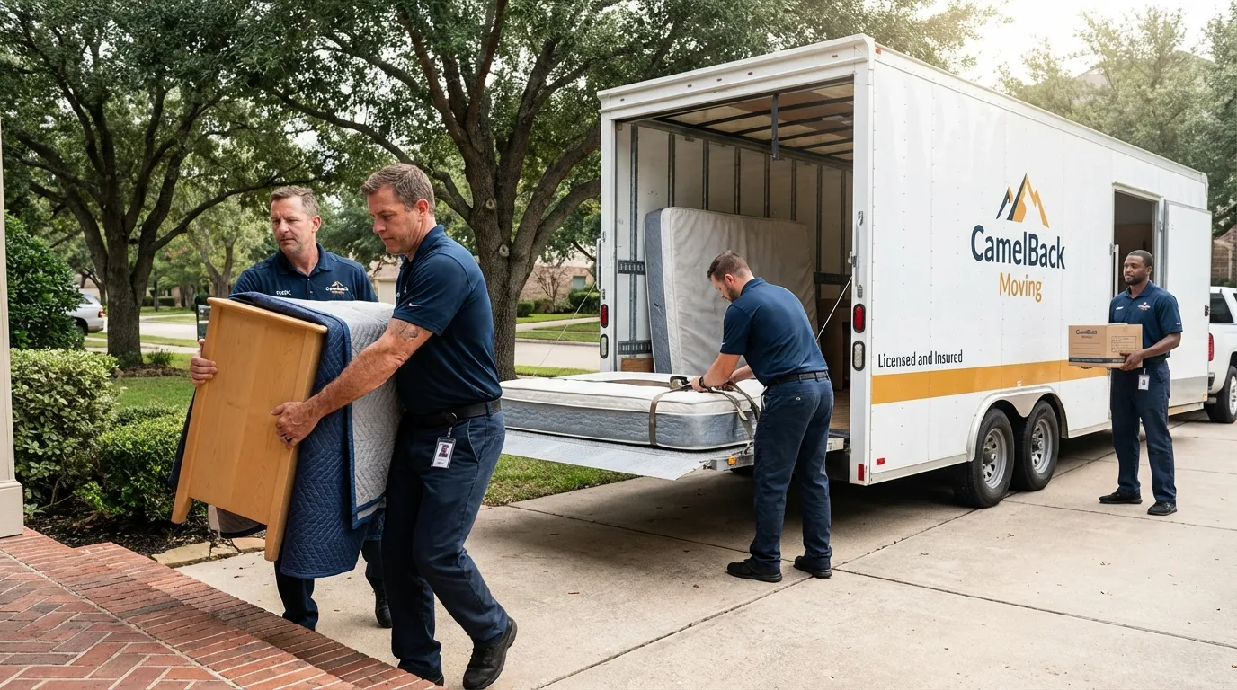 Crew loading residential truck for cross-state move from Shelby, MS