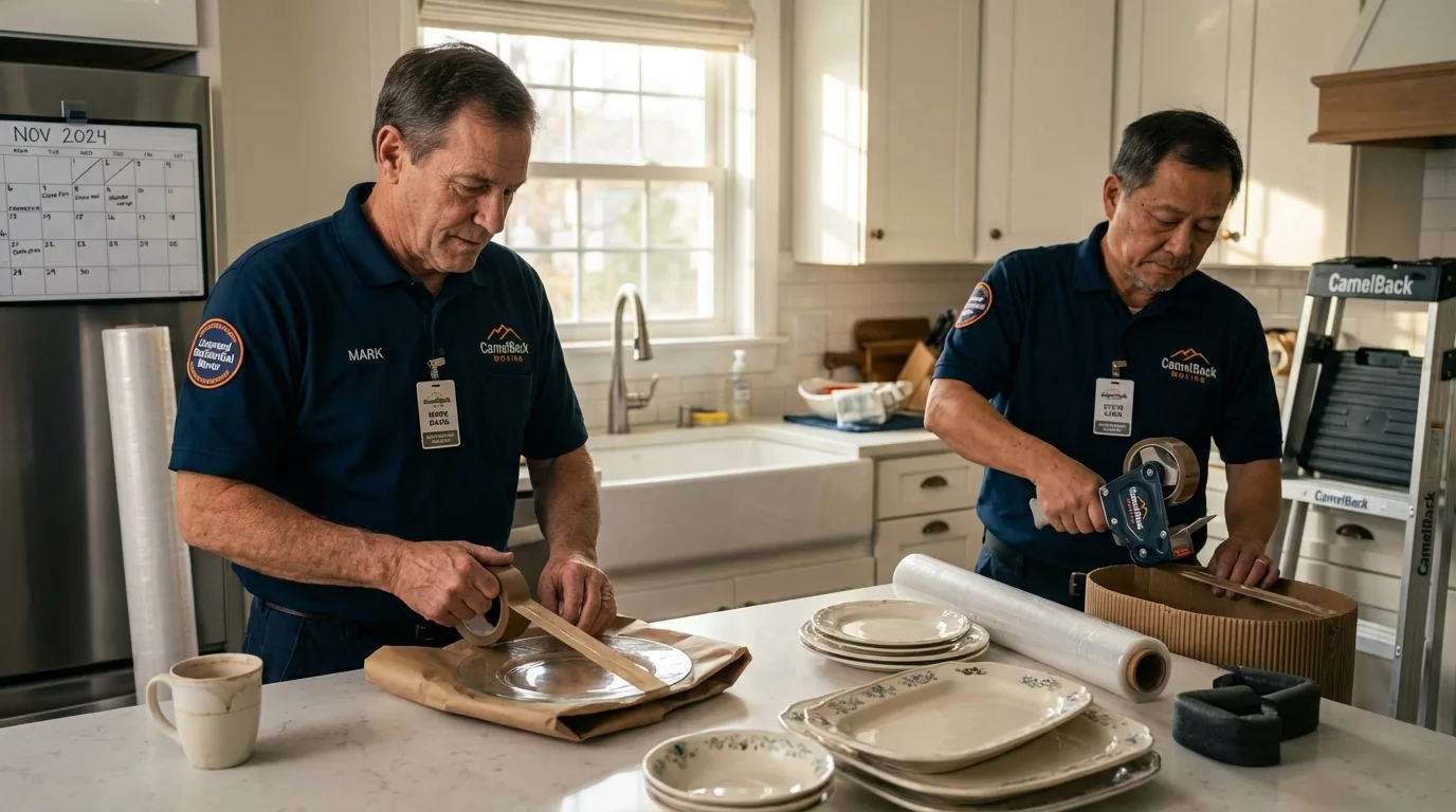 Professional crew packing kitchen dishware in Shelby, MS